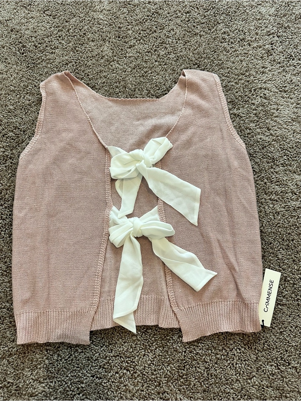 Commense Pink Knit Tie Front Bow Sweater Vest Top Small NWT Coquette (fits med) - Picture 2 of 4